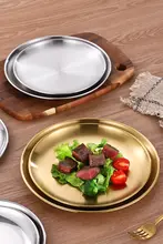 304ステンレス製 ゴールド厚手円形プレート【フルーツ・ケーキ・焼肉用・韓国風食器】