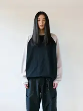 バイカラーラグラン袖ゆったり長袖Tシャツ【レトロスタイル・重ね着対応】