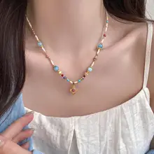 カラフルビーズネックレス【女性用・高級感・控えめデザイン・ロックトークルタイプ】