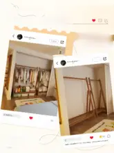 実木製ベッドサイドハンガーラック【室内用・衣類収納・多機能】