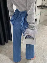 春季ヴィンテージスタイルのハイウエストデニムパンツ【立体的なリボンデザイン・オールシーズン対応】