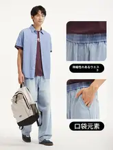 デニムパンツ メンズ ウエストゴム 快適 シンプル ドレープ感 スッキリシルエット 夏