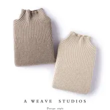 高級坑条デザインのハイネック純羊毛セーター【厚手・多色展開】