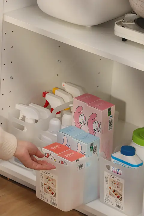 便利な収納バスケット【手提げ式・プラスチック製・バスルーム用】