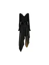 大きいサイズのデザイン感あふれるレースネックトップスとアシンメトリースカート【秋用・女性用】（セットアップ対応）