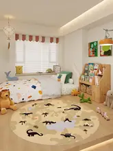 円形ラグ キッズ ボーイズ 恐竜柄 グリーン リビング 子供部屋 寝室 無臭 安全素材