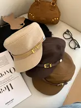レトロデザインの皮革ベルト付き平頂帽子【秋冬用・高級感・女性用・キャップスタイル】