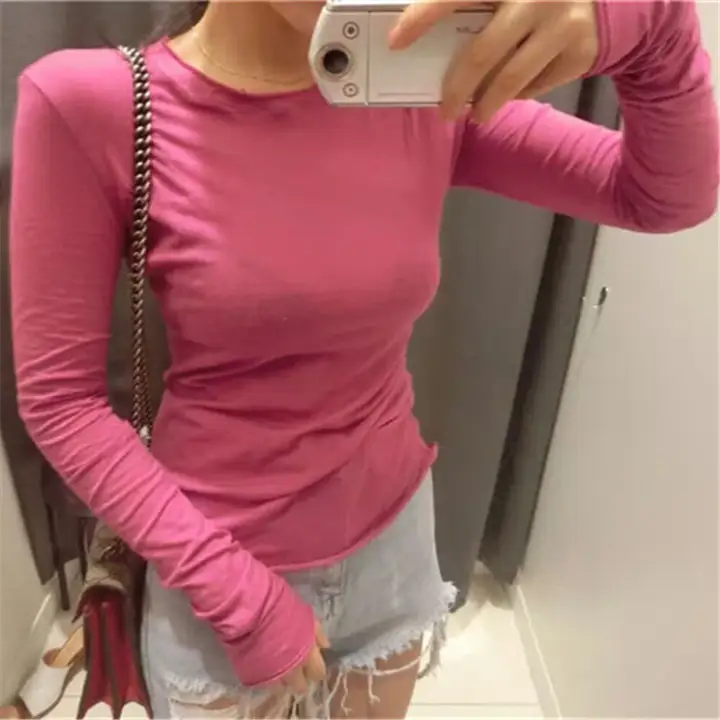 夏用無地ラウンドネックシャツ【極上の柔らかさ・防晒・堆堆袖・レディース】