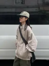 レトロデザインのユニセックス工装ジャケット【春秋用・立襟・ラウンドジッパー】