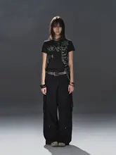 三色フラッシュシルバーアルファベットプリントパンキッシュストリートフィットTシャツ