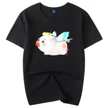 夢幻西游デザインのコットンTシャツ【天使の豚・青花瓷・フィット・半袖】