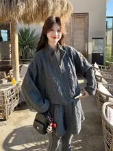 深灰色のニットカーディガンとショートパンツ【韓国風・極上の柔らかさ・冬用】（セットアップ対応）