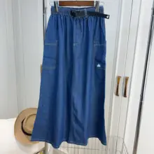 女性用デニムハイウエストAラインロングスカート【ゆったりフィット・コットン素材・カジュアル】
