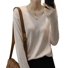 Vネック秋用カシミヤニットトップス【女性用・リブ編み・フィット感】