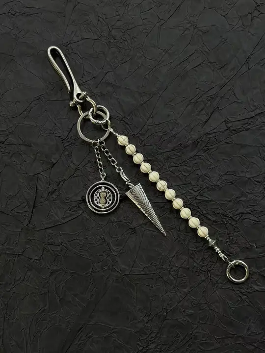 キーホルダー クラックストーン チェーン ホワイト アメリカンスタイル クリーンフィット ヴィンテージ 上品 ウエストアクセサリー 「KGSC」