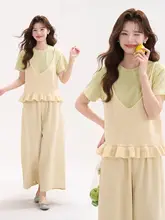 春用 シフォンフリル付き ニットキャミソールトップス【女性用・重ね着スタイル】