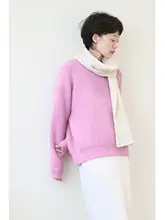 シルエットのゆったりとした羊毛・モヘアニットセーター【紫色・トレンド】（セットアップ対応）