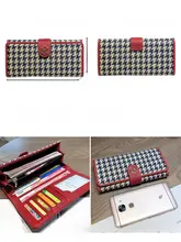 おしゃれな千鳥格デザインのロング財布【スマホ対応・本革ハンドバッグ付き】