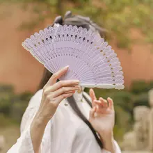 夏用扇子【紫色・折りたたみ式・レトロデザイン】