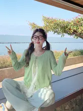 春用薄手ニットカーディガン【UVカット・イエロー・韓国風】