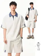 夏用 メンズ ポロシャツ 半袖Tシャツ＆ショートパンツ【ゆったりとしたカジュアルスタイル】（セットアップ対応）