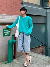 Vネックニット長袖Tシャツ【男性用・ゆったりフィット・防紫外線・通気性抜群】
