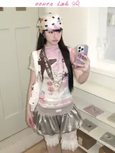 両面着用可能！涼感メッシュ半袖トップス【小熊プリント・スリムフィット・甘めスタイル】