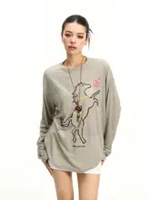 長袖Tシャツ レディース リヨセル 手描きポニー 薄手 ルーズ 夏 UVカットトップス 紫外線対策「BIGGOLD」