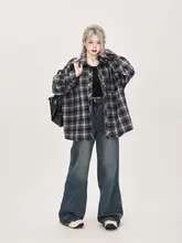学院風アメリカンレトロオーバーサイズチェックシャツ【春秋用・ゆったりしたデザイン】（セットア  ップ対応）