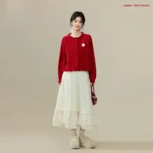 ケーブル編みカーディガン【フリル付き・ポンポン装飾・感】
