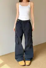 Don Cry 水洗加工 多ポケットストレートワイドカーゴパンツ【ユニセックス・ストリートスタイル・カジュアル】