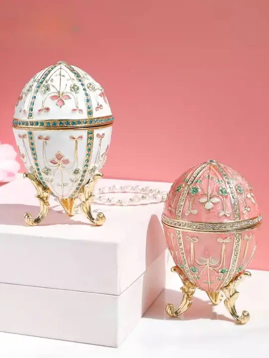 ロシア風エナメル彩のジュエリーボックス【イースターギフト・金属製・卵型】