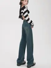 高腰デザインのワイドレッグデニムパンツ【秋冬・小柄向け・極上の柔らかさ・ストレート】