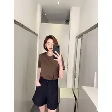 シンプルなデザインの丸首短袖コットンTシャツ【女性用・ベーシック・コーディネートしやすい】