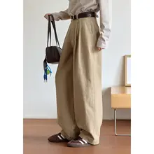 春季カジュアルパンツ【ストレート・刺繍デザイン・ハイウエスト・ワイドレッグ】（セットアップ対応）