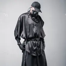 半袖シャツ【偽二重構造・ゆったりとしたシルエット・暗黒系・リボンデザイン】