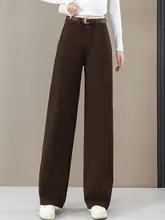 高腰ストレートデニムパンツ【レディース・ワイドレッグ・フィット】