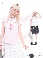 可愛らしいフリル付きダルマ衿の半袖シャツ【夏用・リボンデザイン】