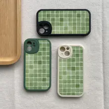 スマホケース iPhone 15 14 13 12 対応 シンプル インスタ映え 個性的 ユニーク アーティスティック グリーン スクエアチェック柄