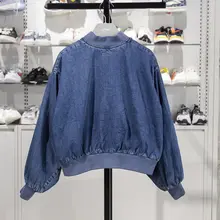 スタイリッシュなデザイン！女子用ウォッシュデニムコットンジャケット【保温・ルーズフィット】