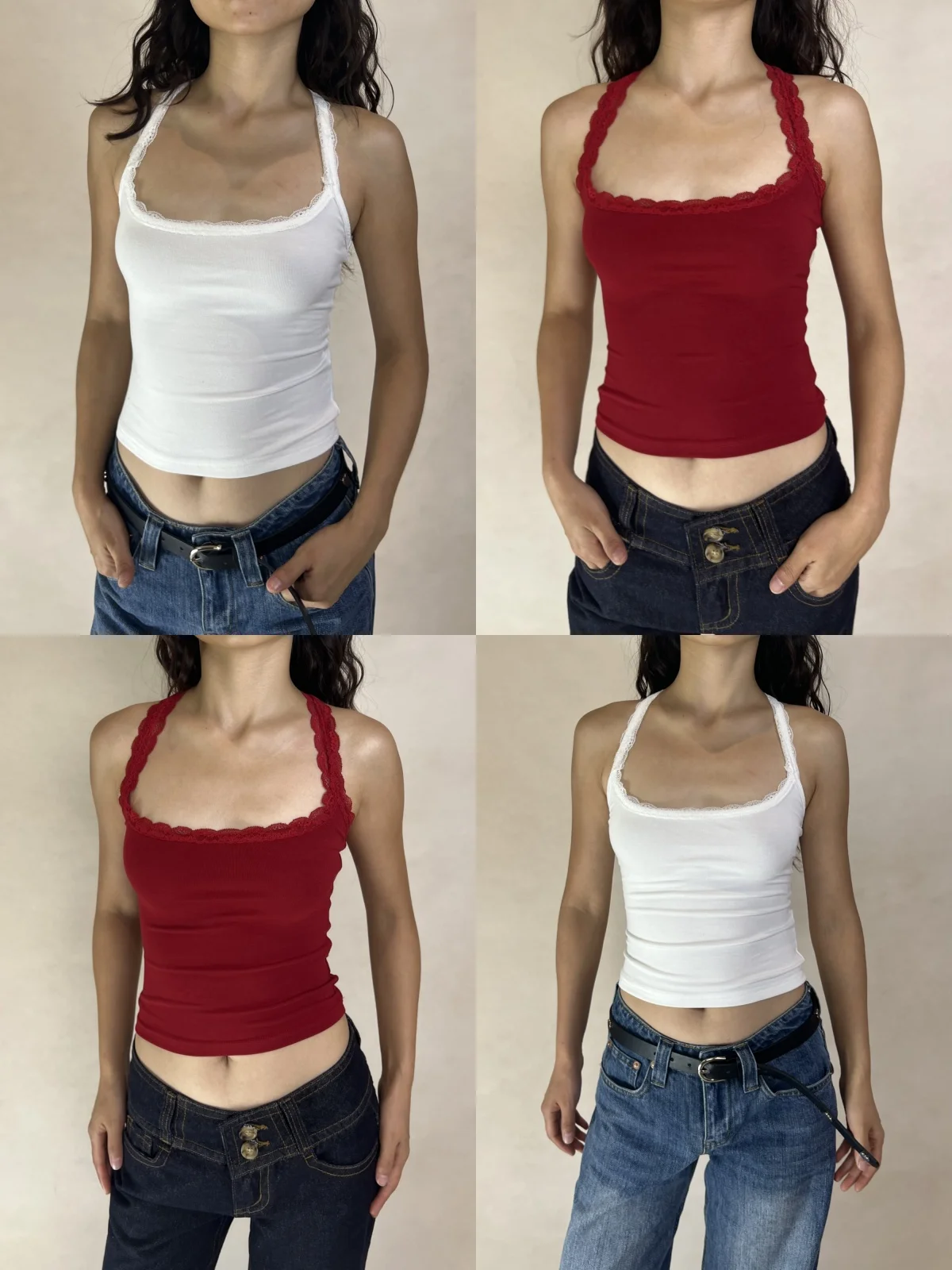 バックオープン タンクトップの実用性とスタイル：レースフリルデザインの短款タイプ