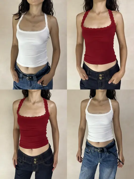 レースフリルバックオープンタンクトップ【女性用・ショート丈・セクシースタイル】