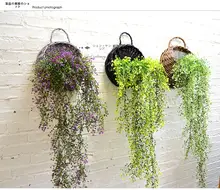 壁掛けタイプのラタン製観葉植物バスケット【フェイクプラント・インテリア装飾用】