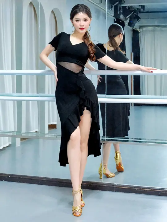 ラテンダンス用競技衣装【セクシーなフリル付きドレス・大人用・国標ダンス】