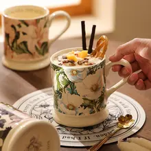 フランス風 陶器製 マグカップ【オフィス用・コーヒーカップ・女性向けデザイン】