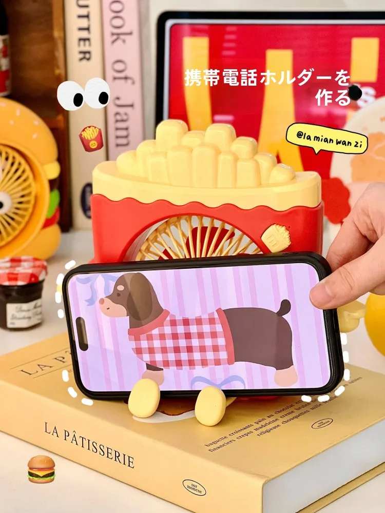 ハンバーガーとフライドポテトデザインのポータブルミニファン：USB充電式で学生向けに最適な涼しい風を届ける