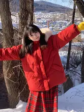 クリスマスカラーの短丈ダウンコート【極上の柔らかさ・冬用・ルーズフィット】