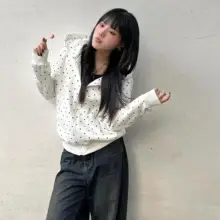 ドット柄フード付き刺繍スウェットパーカー【春秋用・薄手・ゆったりデザイン】