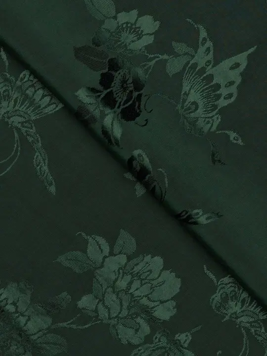 高級染織の無地ダークグリーンの刺繍入り生地【蝶恋花・レディース用】