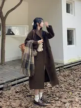 SMBL RAIN ブラウンバンドカラー ダブルボタン デザインコート【秋冬・レトロ・ウール混】